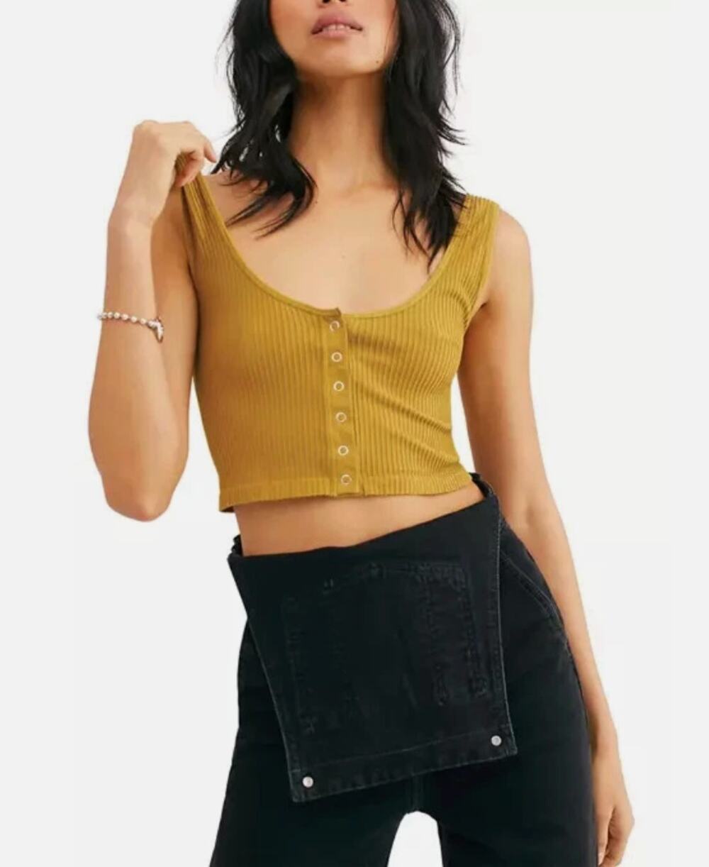 Intimately Free People Hailey's Henley Brami Saguaro Cactus X / XS Snap Ribbed